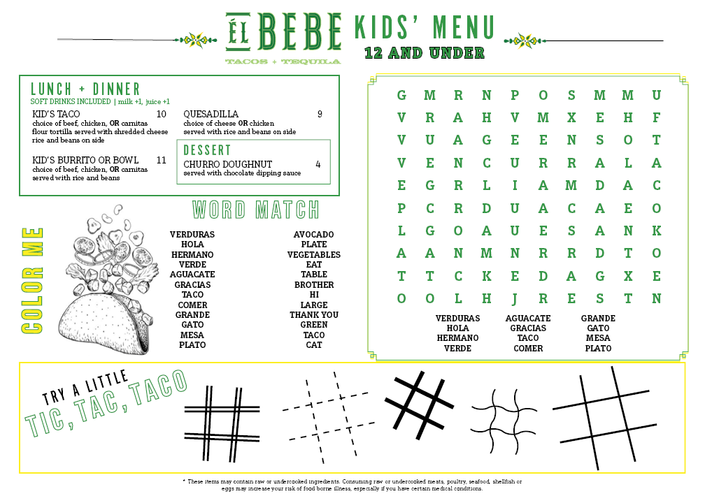 Kids menu